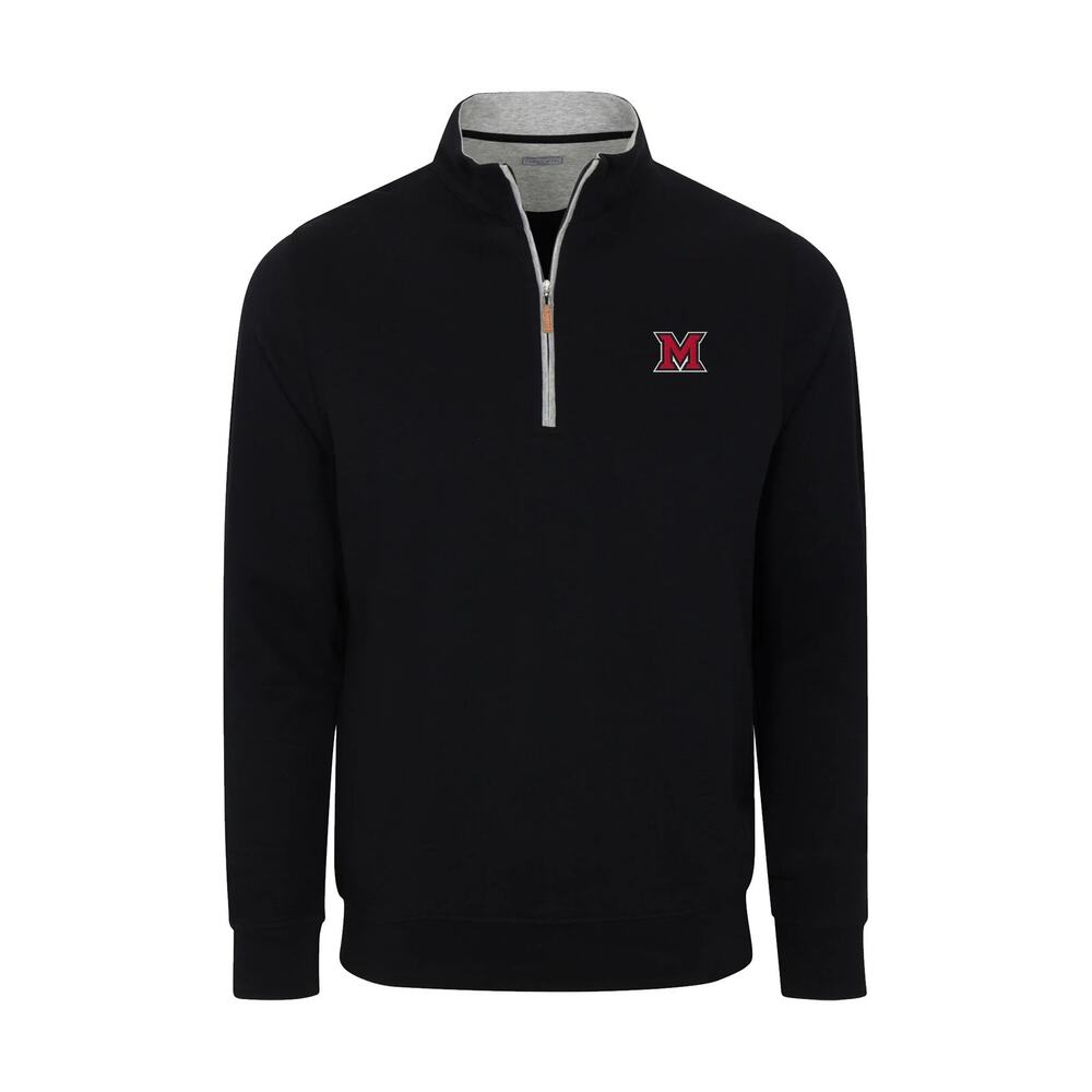 NEW Collars and Co Miami Ohio Heather Cloud Cotton 1/4 Zip Pullover Black L
